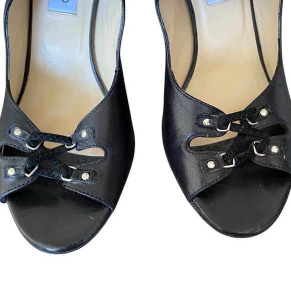 Jimmy Choo Black Leather Cut Out High Heel Sandals size 37 1/2 size 7.5 - Picture 4 of 12